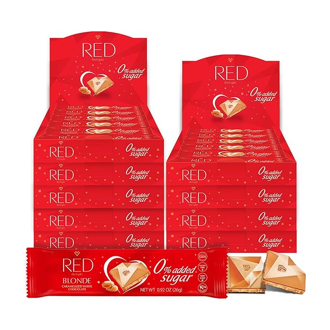 RED Delight®™ Blonde Caramelized White Chocolate 12 Count Box of Grab N Go Travel Size Bars (0.92 Ounces Each) (9 Boxes - Total of 108 Bars)