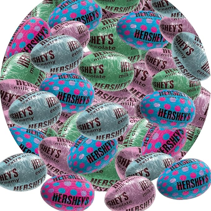 CandyKrave Hersheyes Easter Assorted Eggs Chocolate Candy - 2lb Individually wrapped Sweet &amp Creamy chocolate Eggs Candy - Bulk easter chocolate candy for Snacking Pinata Parties Gifting &amp M