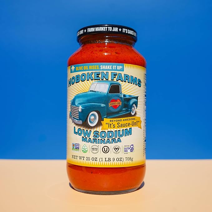 Hoboken Farms Low Sodium Marinara Sauce - Keto Certified No Sugar Added Non GMO Project Verified Plant Based and Paleo Friendly (25 Fl Oz Pack of 2)
