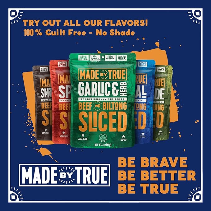 Made by True Beef Sliced Bites Ultimate Variety (2 Ounce Pack of 5) - All Natural Zero-Sugar True Jerky Biltong - High Protein Keto Paleo &amp Whole 30 Diet - Sugar-Free Gluten-Free Carb-Free
