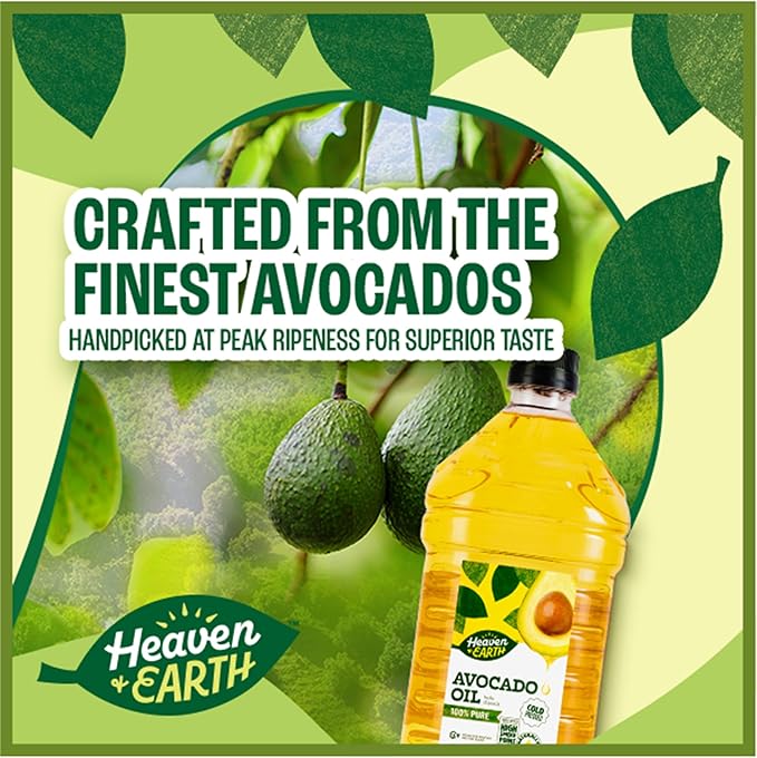 Heaven &amp Earth Premium Cold Pressed 100% Pure Avocado Oil 2 Liter | High Smoke Point 520F | Naturally Refined | Certified Kosher (including Passover)