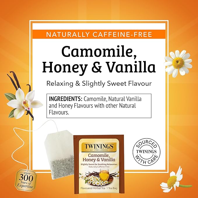 Twinings Camomile Honey &amp Vanilla Herbal Tea Individually Wrapped Bags 100 Count (Pack of 1) Naturally Caffeine-Free Enjoy Hot or Iced 100 Teabags
