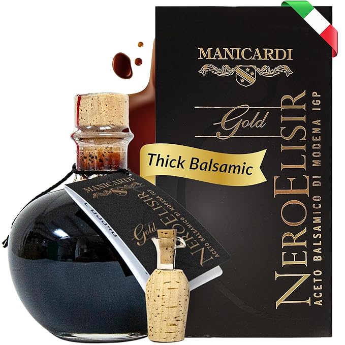 MANICARDI Balsamic Vinegar of Modena PGI - Dense Gold Elisir with Drip-Stop Dispenser Perfect for Snacks Pasta Vegetables Salad Dressings Meat - Made in Italy 8.45 Fl Oz (250 ml)