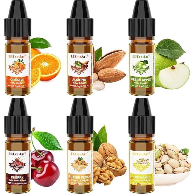 Food Flavoring Oil - Concentrated Candy Flavors 6 Liquid Lip Gloss Flavoring Oil Almond Butter Pecan Pistachio Flavor Oil for Baking Cooking Slime Making Drinks Water &amp Oil Soluble - 0.25 Fl