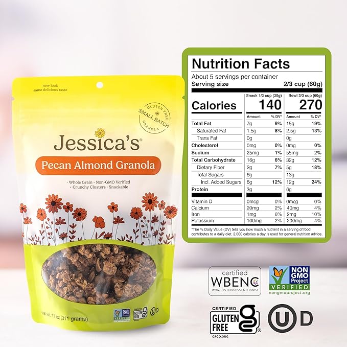 Jessica’s Pecan Almond Granola - Handmade Non-GMO Gluten-Free Whole Grain 11oz (3 Pack)