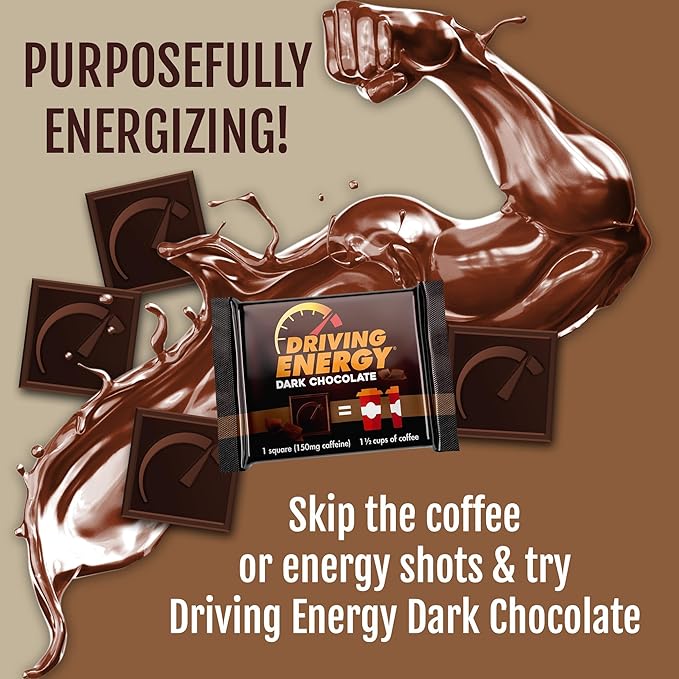 Driving Energy – Caffeinated Chocolate Energy Boost – Perfect for Helping Stay Awake While Working Driving Sports and Work With No Crash – 50 Count