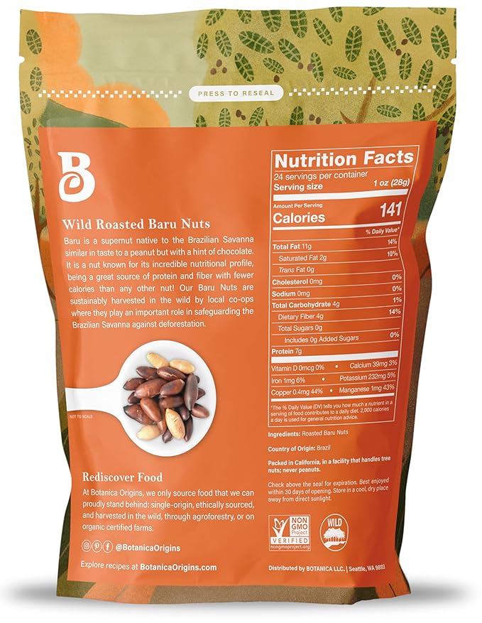 Botanica Baru Nuts 24 oz | Roasted | Wild | Unsalted | Non-GMO | Vegan Keto and Paleo Friendly