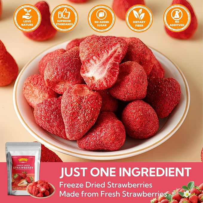 7.05OZ/200g Premium Whole Freeze Dried Strawberries 95-100 per bagWhole Big Natural Dried Strawberries No AdditivesDehydrated Strawberry No Sugar AddedSnacks