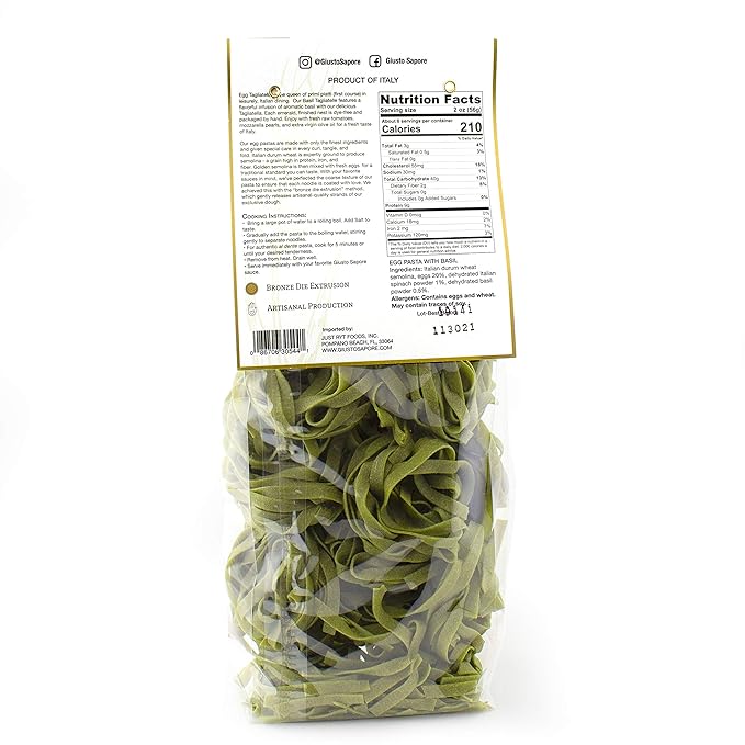 Giusto Sapore Italian Pasta - Egg 340g - Premium Bronze Drawn Durum Wheat Semolina Gourmet Pasta Brand - Imported from Italy and Family Owned (Basil 6 Pack)