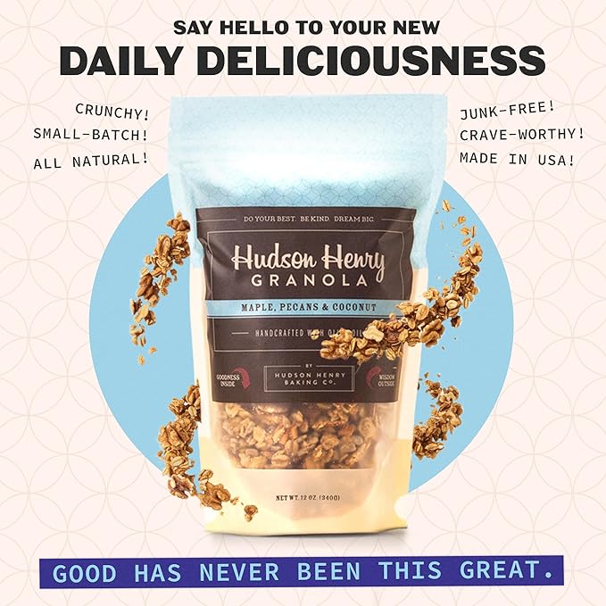 Hudson Henry Maple Pecan Coconut Granola for Yogurt Snacking &amp Cereal | Gluten Free with Nuts and Seeds | Cashew Granola Non-GMO Small Batch Baked | 3 x 12 oz Bags