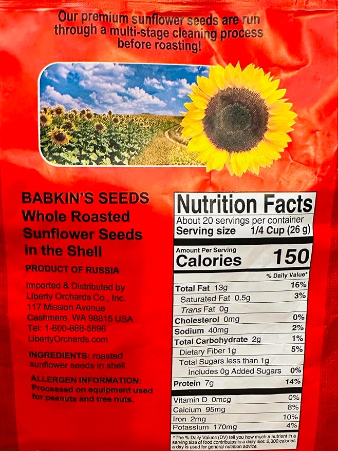 Roasted Sunflower Seeds Babkinu 500g Bundle of 8 Packages + 3 Unipromax Paper Bags for husks in a Box From Unipromax