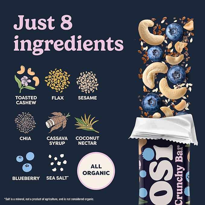 Tosi Nut Bars Cashew Blueberry Healthy Snacks for Adults &amp Kids Plant Based Crunchy Bars (6G Protein) Organic Keto Snacks Vegan Gluten &amp Soy Free Low Sugar Omega 3s 1oz 12-Pack