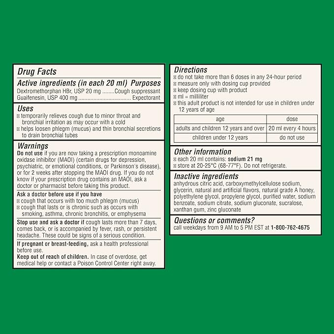 Robitussin Maximum Strength Honey Cough Plus Chest Congestion DM Cough Medicine for Cough and Chest Congestion Relief Made with Real Honey for Flavor - 8 Fl Oz x 2