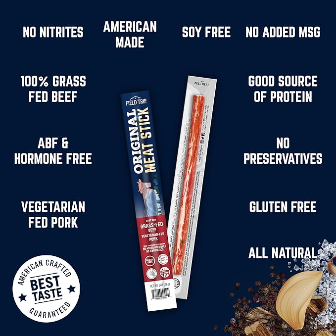 Field Trip Grass Fed Original Jerky Snack Sticks Keto Paleo Gluten Free Allergy Friendly Snack High Protein 90 Calorie Snack 1oz 24 Pack