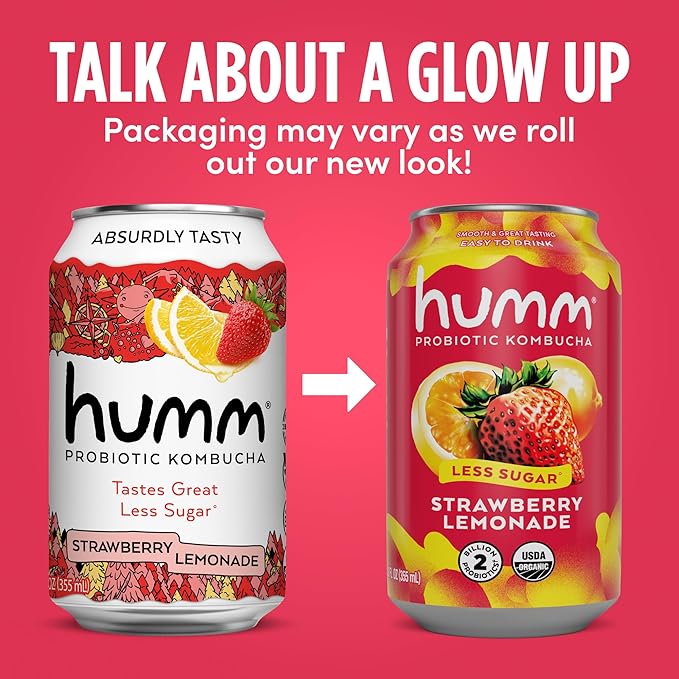 Humm Kombucha Strawberry Lemonade Organic Vegan &amp GMO Free (12 Pack)