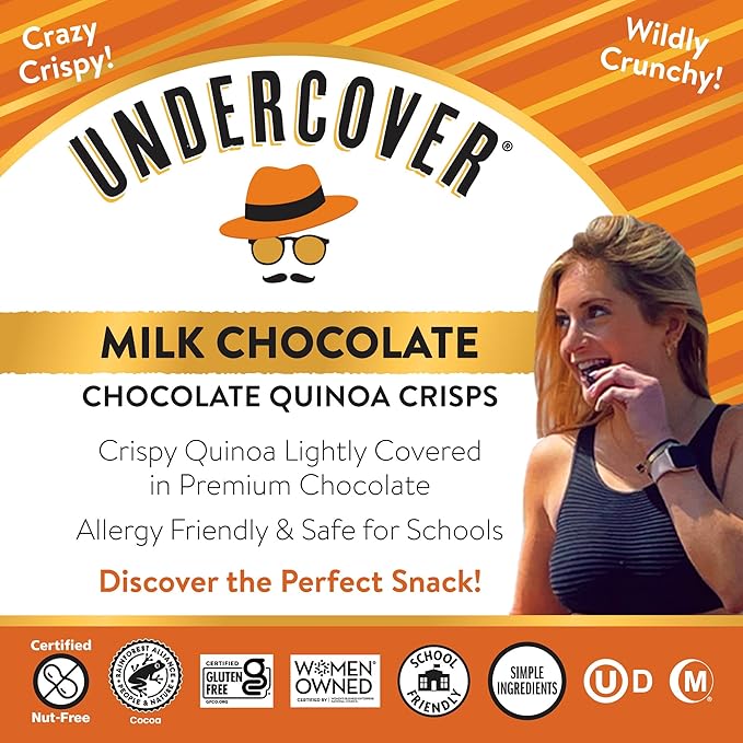 Undercover Snacks Chocolate Quinoa Crisps - Milk Chocolate | 7-Pack 3oz Bags of Mini Crisps | Gluten Free Nut-Free Allergen Friendly Kosher