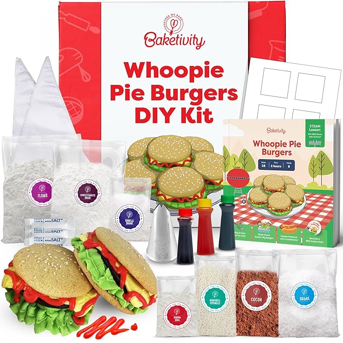 Baketivity Whoopie Pie Burgers Baking Kit for Kids Set - Real Cooking Set for Girls &amp Boys Ages 5-12 - Baking Kit with Premeasured Ingredients STEM Kit for Kids with Instructions