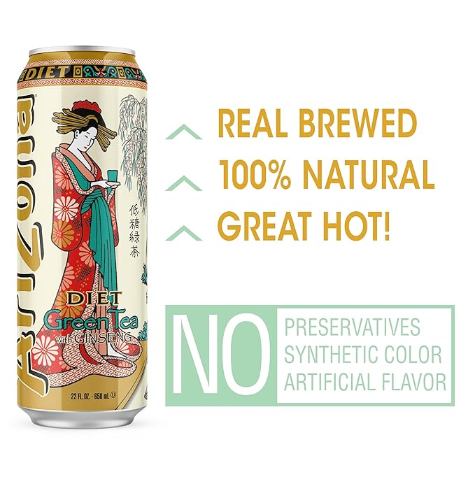 AriZona Diet Green Tea with Ginseng and Honey - Big Can 22 Fl Oz (Pack of 24)