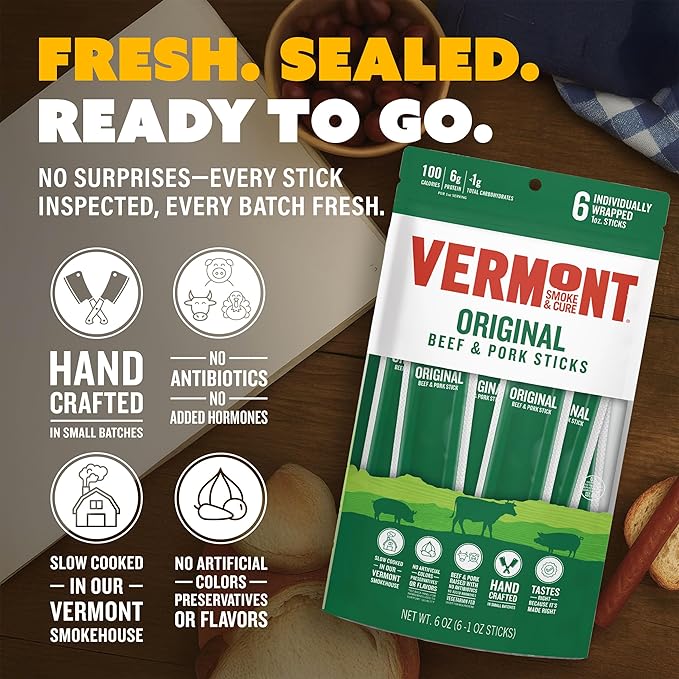 Vermont Smoke &amp Cure Original Beef &amp Pork Sticks Gluten Free 1 Ounce (Pack of 24)