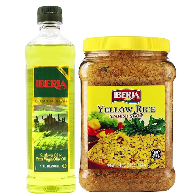 Iberia Extra Virgin Olive Oil &amp Sunflower Oil 17 Fl Oz + Iberia Spanish Style Yellow Rice 3.4 lbs.
