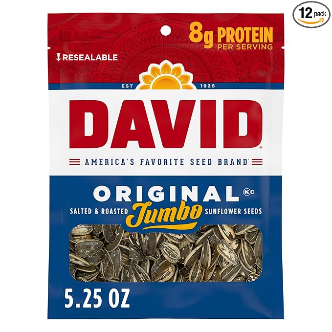 DAVID Sunflower Seeds Original Flavor Easter Basket Stuffer for Baseball Players 5.25 oz. (Pack of 12)