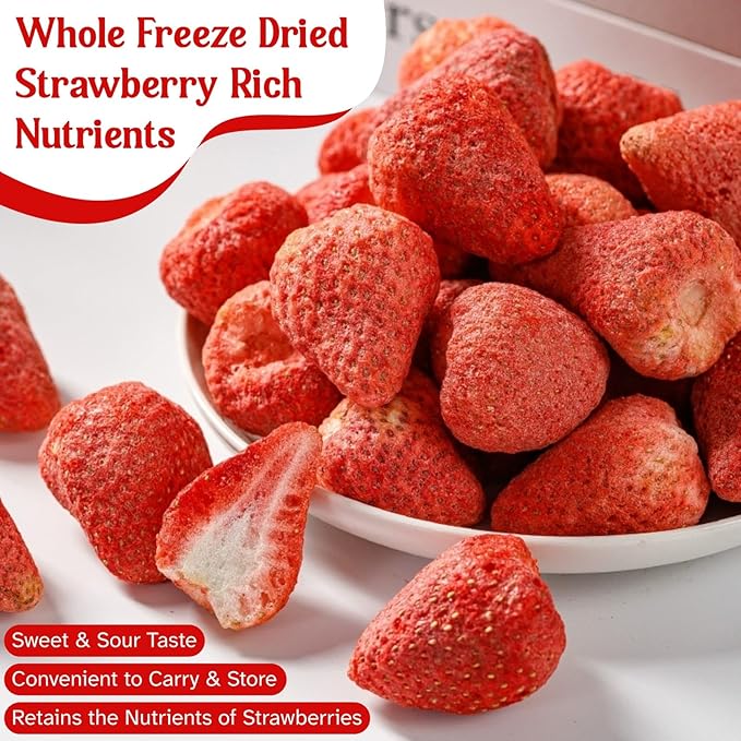 16oz Freeze Dried Whole Strawberries - Lightly Sweetened Crunchy Fruit for Yogurt Baking Oatmeal &amp Dessert Bulk Natural Dried Strawberries with Sugar for Kids Travel Snacking