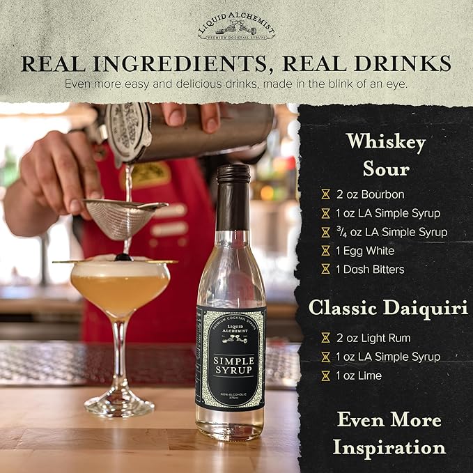 Liquid Alchemist Simple Syrup for Cocktails - Real Ingredients Make our Simple Sugar Syrup the Perfect Old Fashioned Mix - Non-GMO Gluten Free &amp Vegan (25.4 oz)