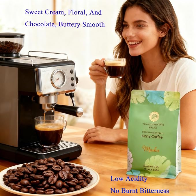 Hawaiian Coffee Beans 100% Kona Coffee Select Grade Medium Dark Roast Whole Bean Hand Picked Great for Espresso Drip or French Press(Maika 7 oz)