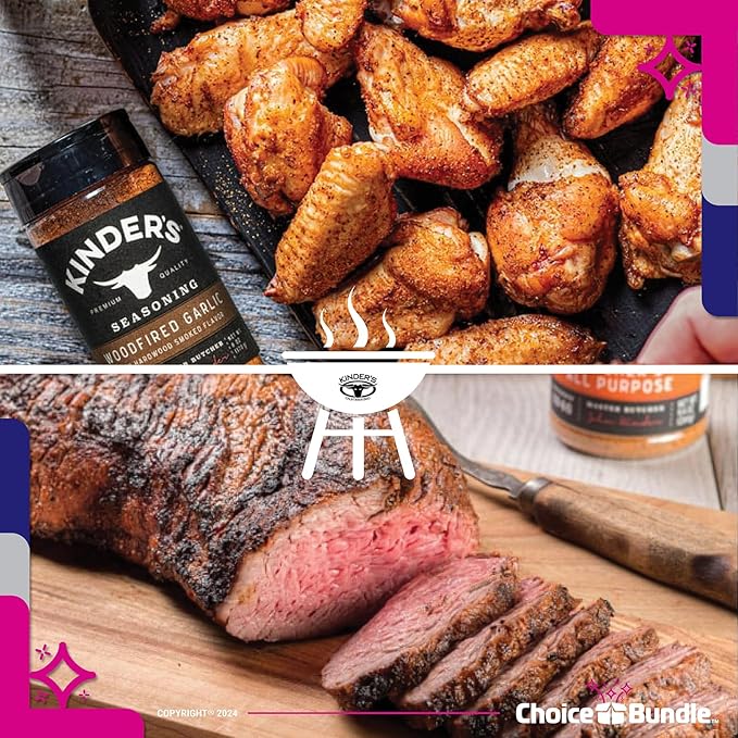 Kinders Buttery Garlic &amp Herb Woodfired Garlic The Blend Buttery Steakhouse All Purpose Seasoning &amp Rub 5 pk (28.75 oz) + BBQ Masters &amp Opener (7 Items)!