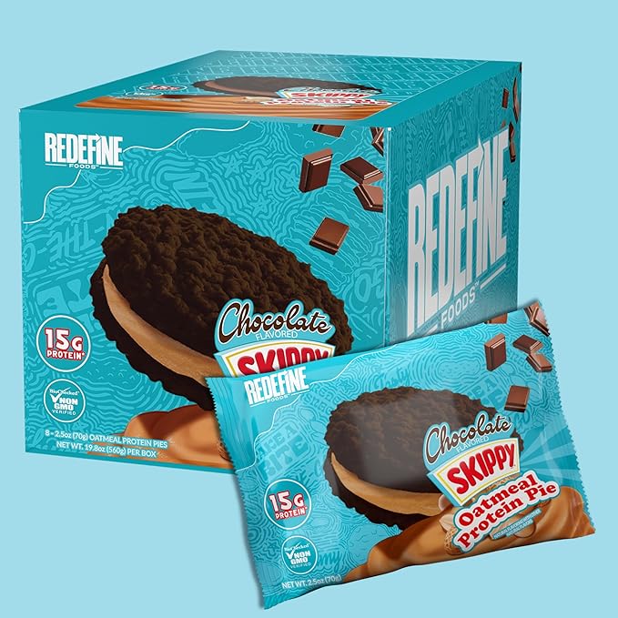 Redefine Foods Oatmeal Protein Pie SKIPPY Chocolate - 8 Count - 15g of Protein Per Serving - Non-GMO