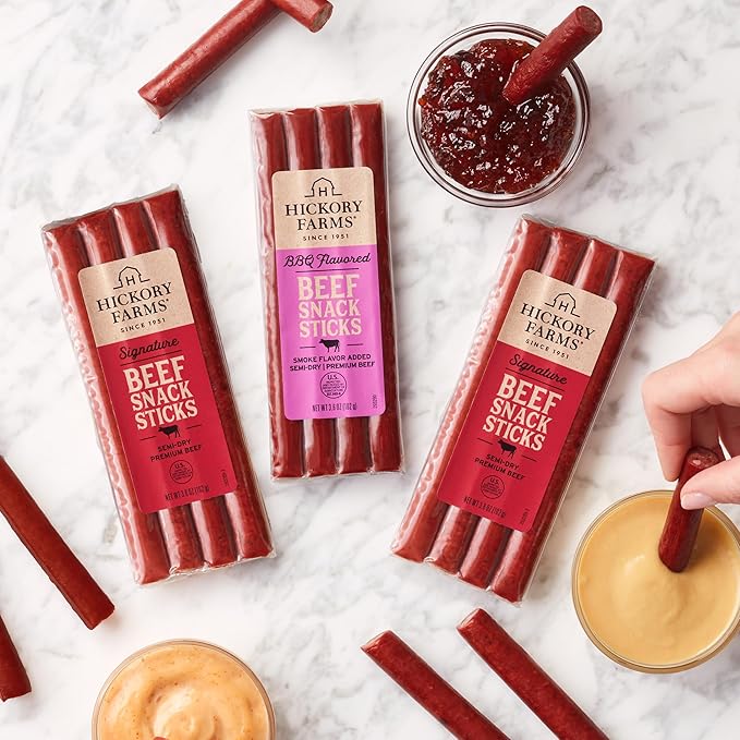 Hickory Farms Sausage Snack Sticks Variety 6-Pack | High-protein snack gluten free meat sticks for snacking