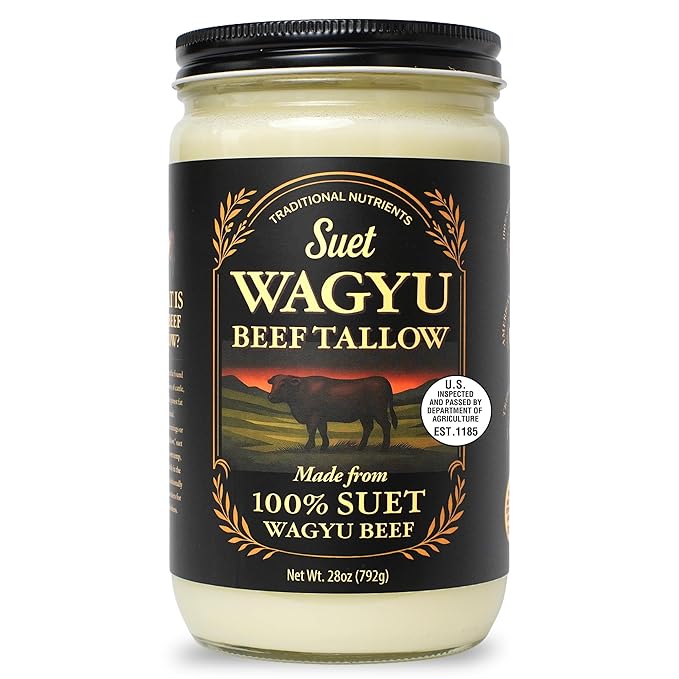 Wagyu Beef Tallow 28oz 100% Pure Suet Kidney Fat Triple-Rendered USDA Inspected 1.75lbs