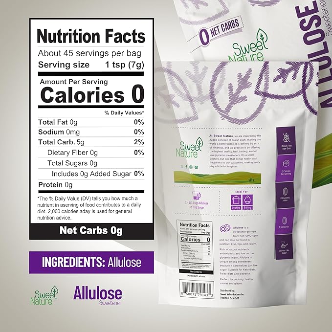 Sweet Nature Allulose Sweetener 3 lb Resealable Bag Keto Sugar Substitute Non-GMO Gluten-Free Kosher Zero Calorie Natural Granulated Sugar Alternative Allulose Powder for Baking &amp Cooking