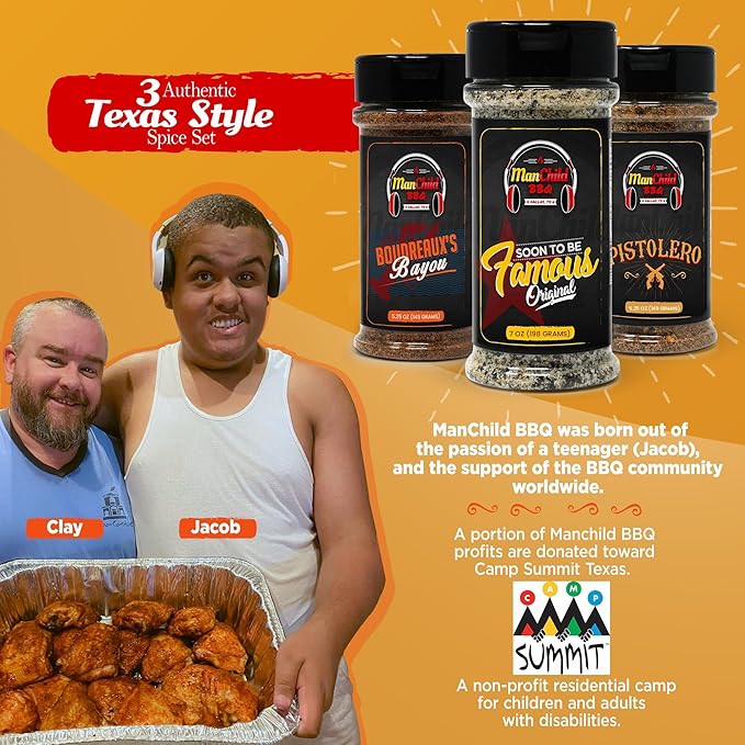 Manchild BBQ Rub Spices and Seasonings Gift Set | All Natural Texas Spice Dry Rubs for Cooking &amp Smoking Meat | Pork Beef Chicken Ribs Fajitas Cajun Steak &amp Seafood | Grilling Gifts for