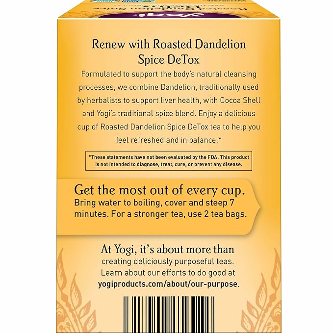 Yogi Tea Roasted Dandelion Spice DeTox Tea - 16 Tea Bags per Pack (6 Packs) - Organic DeTox Tea - Includes Roasted Dandelion Root Dandelion Root Cinnamon Bark Cocoa Shell &amp More