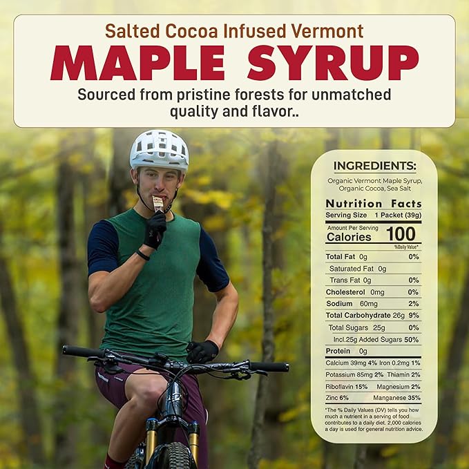 UnTapped Salted Cocoa Infused Vermont Maple Syrup Packets for Athletes Box of 20-1 fl oz Each | Pure Maple Syrup with Rich Cocoa Extract and Sea Salt | Fuel to Keep You Running Longer
