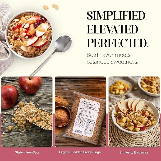 Laura's Gourmet Granola - AppleLicious Crunch - Gluten Soy &amp Dairy Free - Organic Agave Chewy Cinnamon Diced Apples Vegan Artisan Chef's Trifecta of Taste Texture &amp Mouthfeel - 2 LB