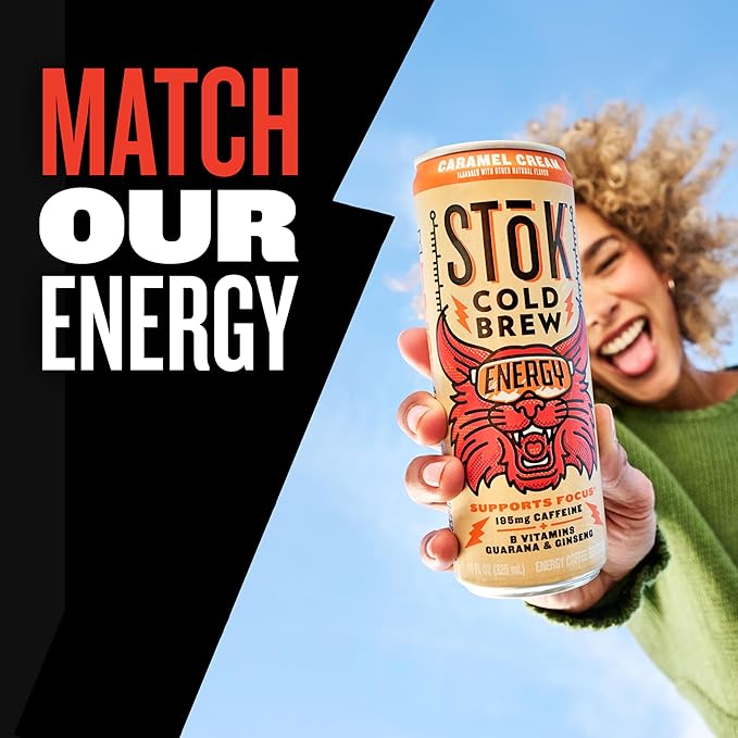 SToK Cold Brew Energy Vanilla Cream Energy Coffee Beverage with 195mg Caffeine to Help Support Focus Canned Coffee with B-Vitamins Guarana and Ginseng11 fl oz 12pk