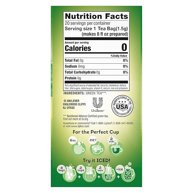 Lipton 100% Natural Green Tea 20 Count (Pack of 6)