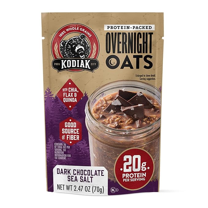 Kodiak Cakes Dark Chocolate Sea Salt - Overnight Oats with 20g Protein High Fiber Breakfast (Pack of 9 Pouches)