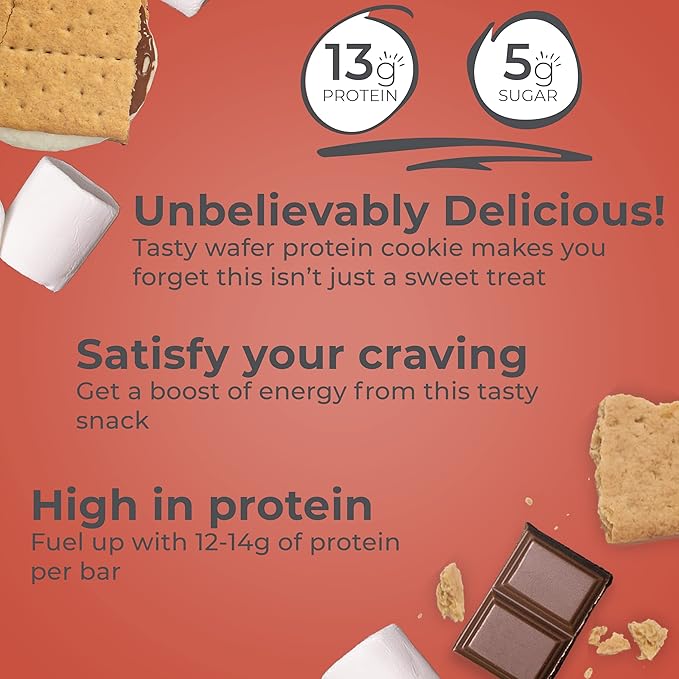 Power Crunch Protein Wafer Bars High Protein Snacks with Delicious Taste S'Mores 1.4 Ounce (12 Count)