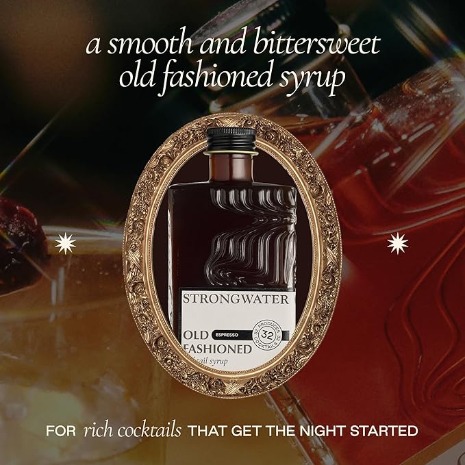 Strongwater Espresso Old Fashioned Craft Cocktail Mixer - Makes 32 Cocktails - Handcrafted Old Fashioned Syrup with Real Coffee Cinnamon Sugar &amp Cherry - Just Mix with Bourbon or Whiskey