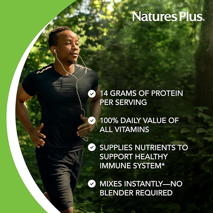 NaturesPlus SPIRU-TEIN Plus Vanilla - 1.20 lb - Plant-Based Protein Powder with D3 Biotin for Adults 50+ - Vitamins &amp Minerals for Energy &amp Well-Being - Vegetarian Gluten Free - 16 Servings