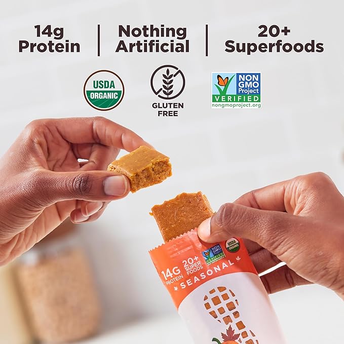 Perfect Bar Pumpkin Pie Protein Bar High Protein Organic Gluten Free Soy Free Non GMO No Sugar Alcohols 2.2 Ounce Bar 24 Count