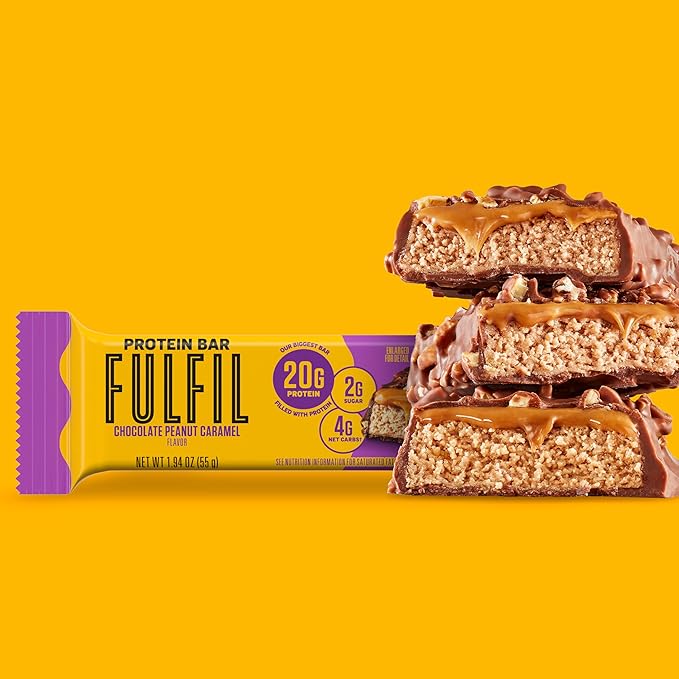 FULFIL Protein Bars Chocolate Peanut Caramel Flavored Gluten Free with 20g Protein Pantry Staples 12 Count