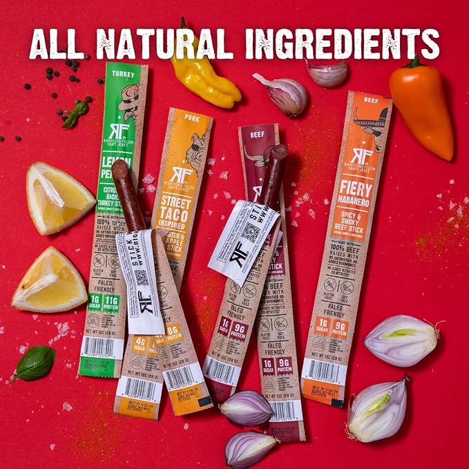 Righteous Felon Beef Jerky &amp Meat Sticks Variety Pack | Gluten Free Beef Jerky Snack Packs for Adults | High Protein Keto Low Sugar | Made with Premium Meats | Gifts for Men | 11 Pack Sampler