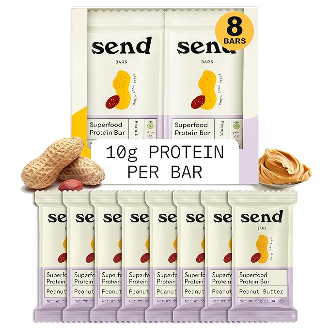 Send Bars Plant-Based Vegan Healthy Protein Bars With Greens (Peanut Butter 8 Bars) – Only Real Ingredients Zero Added Sugar Gluten-Free Dairy-Free