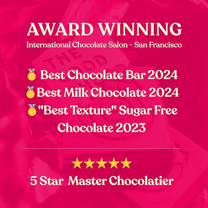 The Good Chocolate - Himalayan Salt Keto Chocolate Squares Zero Sugar Lower Net Carb Snack Lower Calorie Vegan Chocolate Candy 24 Square Family Pack