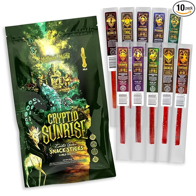 Mythical Meats Cryptid Sunrise Mild Variety Pack – 10 Legendary Exotic Game &amp Beef Snack Sticks – Dried &amp Dehydrated Meats Seasoned to Perfection – Bold Flavors Low Sugar &amp High Protein S