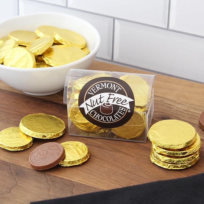 Vermont Nut Free Chocolates Milk Chocolate Coin Chest (2-Pack - 12 coins per pack) Nut-free Egg-free Kosher